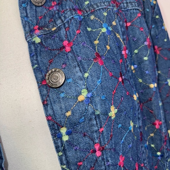 Vintage Floral embroidered Denim Jacket or button up over shirt. Oversized - Picture 2 of 9